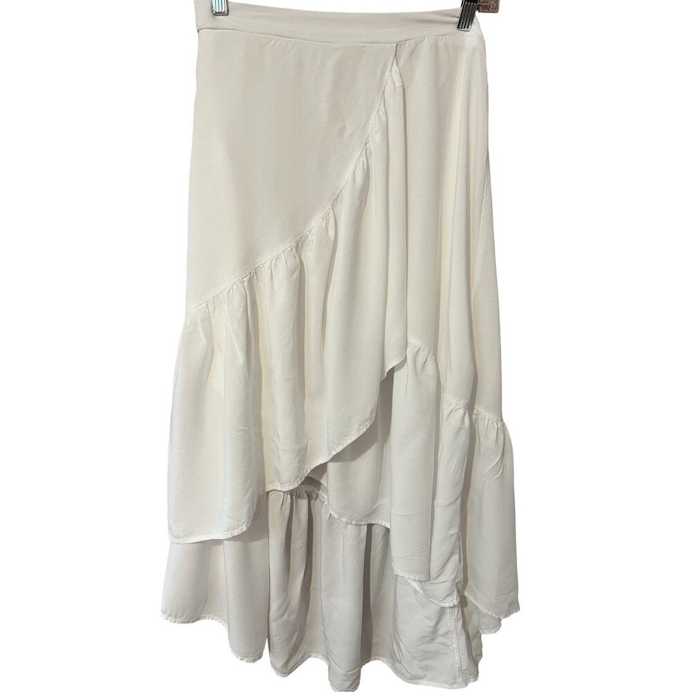 White Maxi skirt tiered shorter in front white 3X stretchy waist Boho Chic